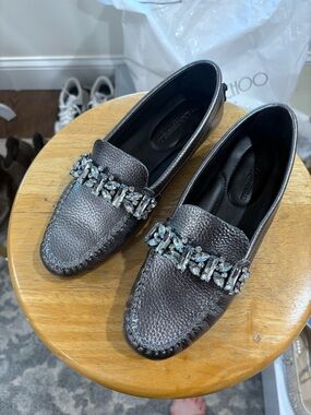 Karl Lagerfeld Silver Metallic Crystal-Embellished Loafers